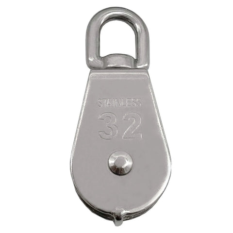 Front view of 2Pcs M32 Single Pulley Block, 304 stainless steel wire rope hanging wire towing wheel loading 551Ibs.