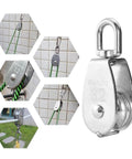 4Pcs M32 Single Pulley Block Creatiee-Pro Heavy Duty 304 Stainless Steel Pulley Roller Crane Swivel Hook installed on ropes