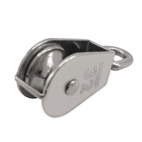 2Pcs M32 Single Pulley Block,304 Stainless Steel Wire Rope Hanging Wire Towing Wheel Loading 551Ibs close-up view