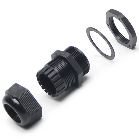 Components of Set Of 2 M32 Plastic Waterproof Cable Glands Joints Adjustable Connector For 18 To 25 Mm Diameter Cables Black Built For Outdoor Use