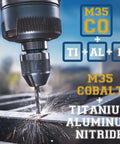 Drill in action using 3 Pack 1/4 Inch Drill Bit Set with Industrial Grade M35 Cobalt TiAlN Coating, sparks flying from metalwork
