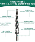 Pro Grade 5 Piece M35 HSS Taper Chucking Reamer Set showing single reamer with long taper, tapered point, and safety stop features.