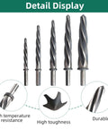 Pro Grade 5 Piece M35 HSS Taper Chucking Reamer Set for drill and milling, visible sizes three eighths to one inch, detail display