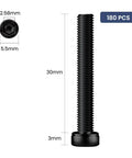 180Pcs M3 By 30mm Hex Socket Head Cap Screws 12.9 Grade Alloy Steel Black Oxide Allen Drive Full Thread With Spanner