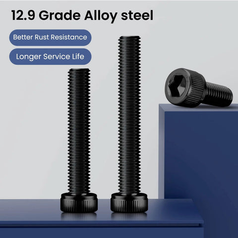 180Pcs M3 By 30mm Hex Socket Head Cap Screws 12.9 Grade Alloy Steel Black Oxide Allen Drive Full Thread With Spanner displayed