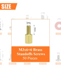 50 Pieces M3x6 6mm Male Female Hex Brass Standoffs Screws Set shown with size dimensions