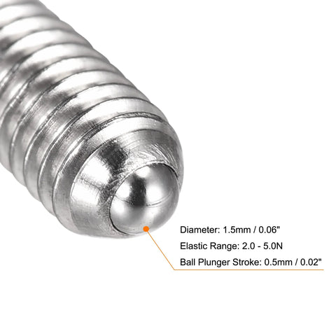 Close-up of Ball Point Set Screws M3 X 6mm 304 Stainless Steel Ball Plunger Hex Socket Screws for Precision Assembly