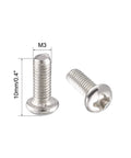 M3x8mm Stainless Steel Phillips Round Pan Head Machine Screws next to each other, showing screw dimensions