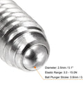 Close-up of Ball Point Set Screws M4 x 10mm 304 Stainless Steel Hex Socket Ball Plunger with threaded texture and measurements shown.