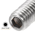 Close-up of Ball Point Set Screws M4 x 10mm 304 Stainless Steel Hex Socket Ball Plunger Screws with hex measurement diagram.