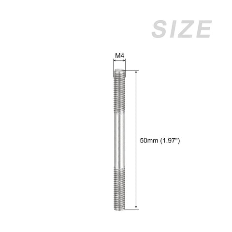 Double Ended Stud Screws M4 50mm 304 Stainless Steel Rod Bolts front view with size dimensions