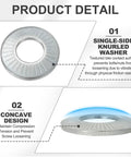 Product details of M4 Belleville Spring Washers 100 Pcs 65Mn Steel Conical Knurled Gasket, featuring knurled surface and concave design.