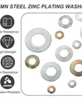 Assorted M4 Belleville Spring Washers 100 Pcs 65Mn Steel Conical Knurled Gasket showcasing wear resistance and zinc plating benefits.