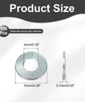 M4 Belleville Spring Washers 100 Pcs 65Mn Steel Conical Knurled Gasket dimensions 4x10x0.7 mm