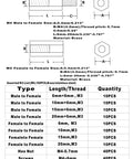 Diagram of M4 Brass Hex Spacer Standoff Kit with Screws and Nuts 160 Pieces Male-Female in Plastic Storage Box, thread details included.