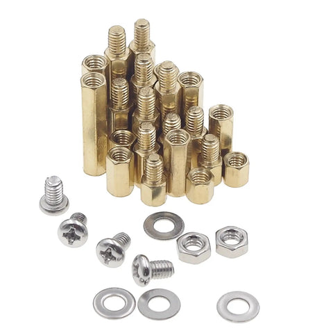 M4 Brass Hex Standoff Spacer Kit with Screws Nuts and Flat Washers 300 Piece Assortment Includes Male and Female Threads in 6mm to 25mm Lengths