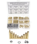 M4 Brass Hex Standoff Spacer Kit with Screws Nuts and Flat Washers 300 Piece Assortment sorted in clear box