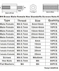 Diagram of M4 Brass Hex Standoff Spacer Kit with Screws Nuts and Washers 300 Piece Assortment with male-female threads