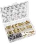 M4 Brass Hex Standoff Spacer Kit With Screws Nuts And Flat Washers 300 Piece Assortment Includes Male And Female Threads In 6mm To 25mm Lengths For All Your DIY Projects in clear organizer