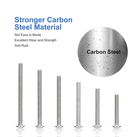 Stronger carbon steel screws from the M4 Cabinet Screws Kit 200 Pieces 25 To 50mm Silver Pan Head Phillips Drive Stainless Steel Assortment