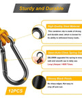 12 Pack M4 1.57 Inch Carabiner Clip Spring Snap Hook Heavy Duty Quick Link 110 Lbs Capacity For Bird Feeders Dog Leash And Harness