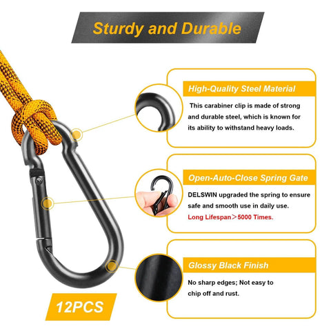 12 Pack M4 1.57 Inch Carabiner Clip Spring Snap Hook Heavy Duty Quick Link 110 Lbs Capacity For Bird Feeders Dog Leash And Harness
