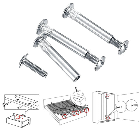 M4 Furniture Bolts And Sleeves 130 Pcs Cabinet Panel Connectors for wood cupboard, bed with Philips head and installation illustrations