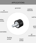 Durable rubber mounts deliver effective vibration isolation for motors, air compressors, cars and boats, with 12-pack M4 threaded posts