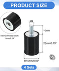 M4 Rubber Mounts 4 Pack 15x20mm Anti Vibration Isolators with Lock Nuts, shown with dimensions and zinc plated steel base