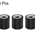 Three of five M4 rubber vibration mounts, 10x10mm base, zinc-plated, for motors and equipment, absorbing shocks and reducing noise and vibration.