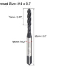 M4 x 0.7 Spiral Flute Thread Tap, Metric Machine Threading Tap HSS Nitriding Coated, Round Shank with Square End, dimensions shown