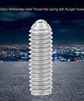 20 pcs M4 x 12 stainless steel ball plunger set screws with internal hex drive against city backdrop