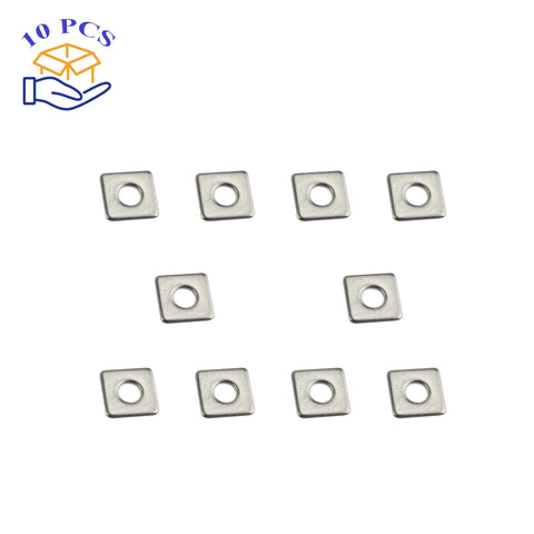 304 Stainless Steel M4 Square Plate Washers, 10x10x1 mm, pack of 10 displaying even load distribution and anti-rotation protection