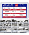210 Piece M4 Hex Standoff Spacers Set Carbon Steel with assorted sizes in labeled plastic storage case