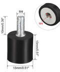 Efficient vibration isolation for small equipment with M4 threaded rubber mounts; 13x13mm shock-absorbing blocks, front view.