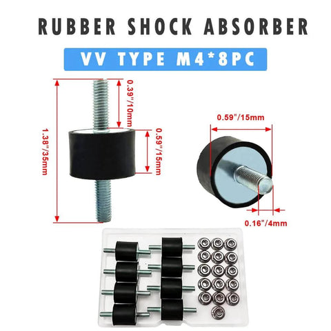 Eight Pack M4 Vibration Isolation Mounts With Studs For Cars Anti Vibration Shock Absorbers Includes Sixteen Lock Nuts M4x10Mm Threads And 15x15Mm Rubber Isolators