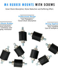 Eight Pack M4 Vibration Isolation Mounts With Studs for cars, anti vibration shock absorbers, 15x15 mm rubber isolators