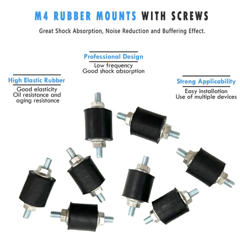 Eight Pack M4 Vibration Isolation Mounts With Studs for cars, anti vibration shock absorbers, 15x15 mm rubber isolators