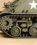 Close-up of wheel and tracks of Realistic 1 To 35 US Medium Tank M4A3E8 Sherman Scale Plastic Model Kit With Slide Molded Turret