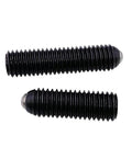 Two M4x5mm Ball Plunger Thread Hexagon Socket Ball Spring Plungers Hex Socket Ball Point Grub Set Screws Alloy Steel on white background.