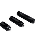 Three M4x5mm Ball Plunger Thread Hexagon Socket Ball Spring Plungers Hex Socket Ball Point Grub Set Screws Alloy Steel in black oxide finish.