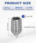 Ball Point Set Screws M4x6mm 304 Stainless Steel Hex Socket Spring Ball Point Grub Screws, dimensions and material details