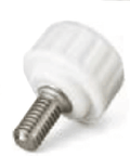 M5 20mm Length - Stainless Steel Screw - 16mm White Plastic Dimple Knob Japan Made, close-up view of the knob.