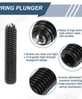 10 Pieces M5 By 25mm Screw Thread Ball Plungers With Hex Socket For Lubrication And Pneumatic Tools High Carbon Steel Construction Black Finish, showing high-strength steel and spring mechanism.