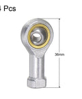 4 Pcs SI5TK PHSA5 M5 Female Rod End Bearing With M5x0.8 Right Hand Thread Self Lubricating Joint in silver steel, front view.