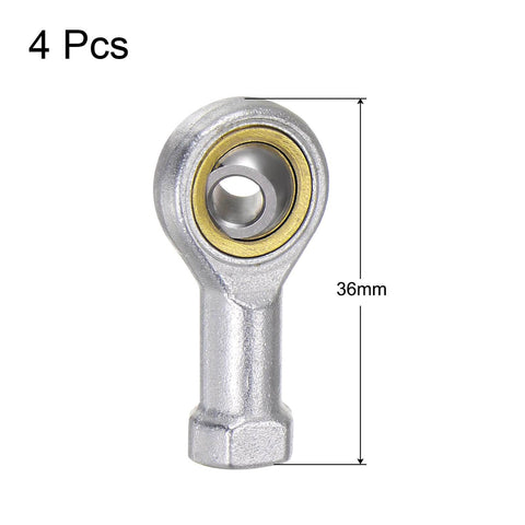 4 Pcs SI5TK PHSA5 M5 Female Rod End Bearing With M5x0.8 Right Hand Thread Self Lubricating Joint in silver steel, front view.