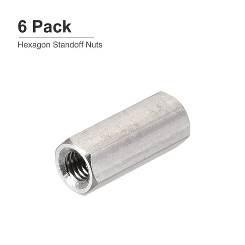 M5 Hex Standoff Spacer Nuts 20mm Length, 8mm Hex Width, Stainless Steel, 6 Pack, Female Thread Coupling Screws shown