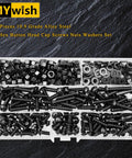 420 Piece M5 Nuts And Bolts Set With Hex Button Head Screws, including washers, nuts, in black alloy steel for DIY projects.
