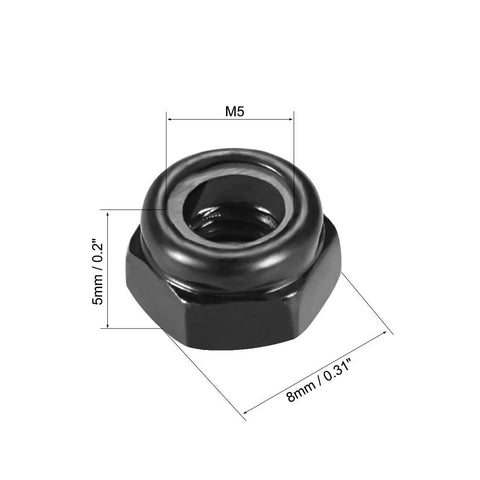 M5 Nylon Insert Hex Lock Nut Self Locking Nut For Fasteners Carbon Steel Zinc Plated Black 0.8mm Pitch 8mm Wide By 5mm High