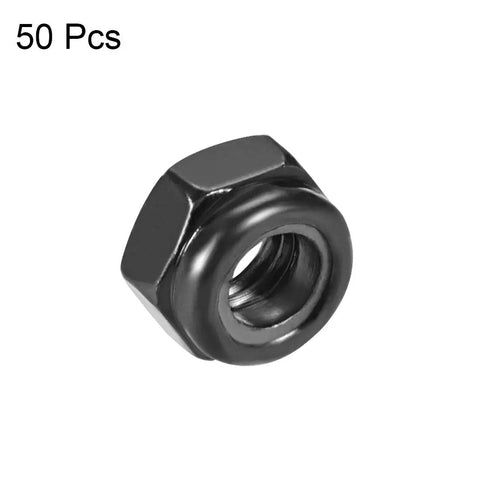 Front view of M5 Nylon Insert Hex Lock Nut Self Locking Nut For Fasteners Carbon Steel Zinc Plated Black 0.8mm Pitch